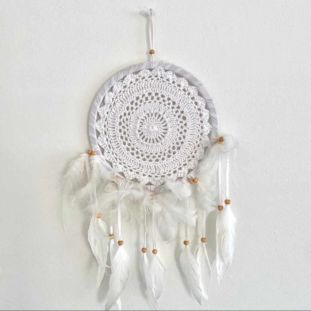 White Dreamcatcher with Brown Beads